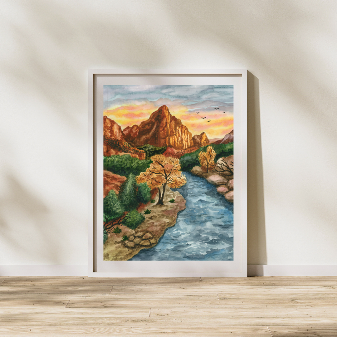 Zion National Park - The Narrows | Watercolor Art Print (Fall